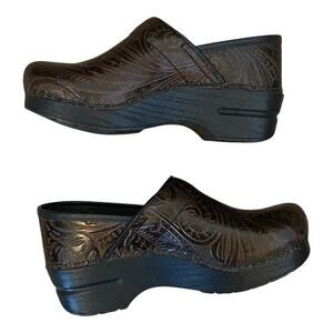 Dansko Professional Clogs EU 35 Tooled Leather Bronze Black Comfort Nurse Shoes